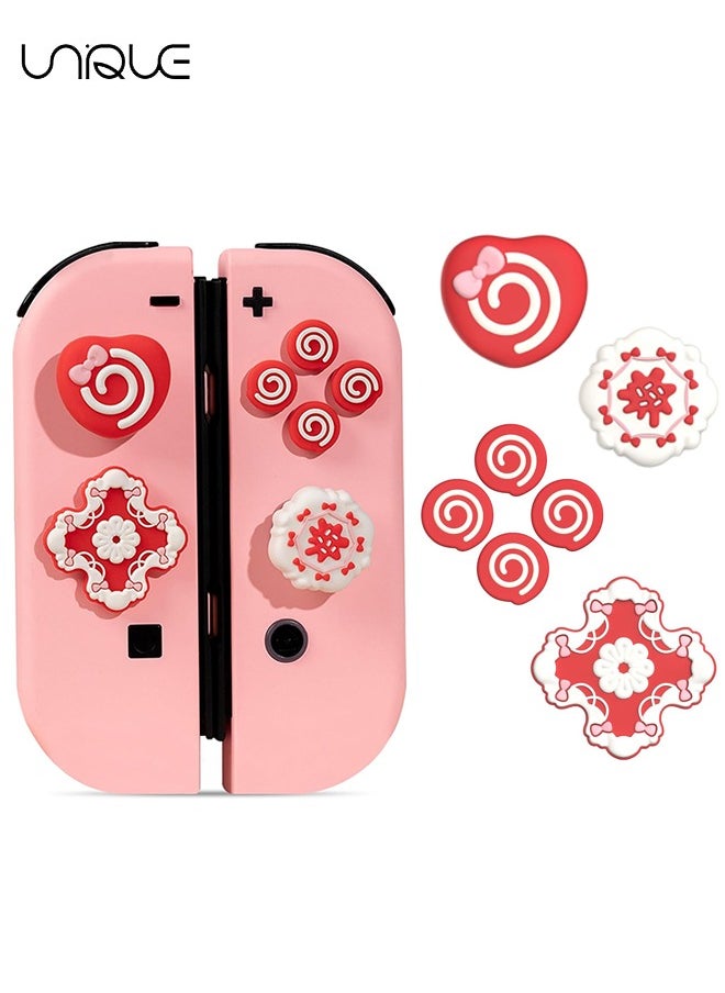 مجموعة من 7 قطع Cross D-Pad Button Caps مجموعة مقابض الإبهام - متوافقة مع Nintendo Switch / Switch OLED - لطيف 3D ناعم سيليكون ABXY أزرار ملصق غطاء عصا التحكم - كعكة كريم الفراولة