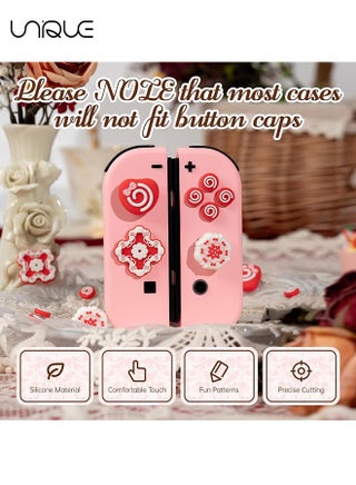 7 Piece Set Cross D-Pad Button Caps Thumb Grips Set - Compatible with Nintendo Switch/Switch OLED - Cute 3D Soft Silicone ABXY Buttons Sticker Joystick Cover Caps - Strawberry Cream Cake - view 3