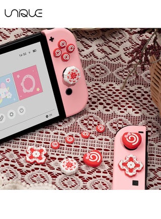 7 Piece Set Cross D-Pad Button Caps Thumb Grips Set - Compatible with Nintendo Switch/Switch OLED - Cute 3D Soft Silicone ABXY Buttons Sticker Joystick Cover Caps - Strawberry Cream Cake - view 5