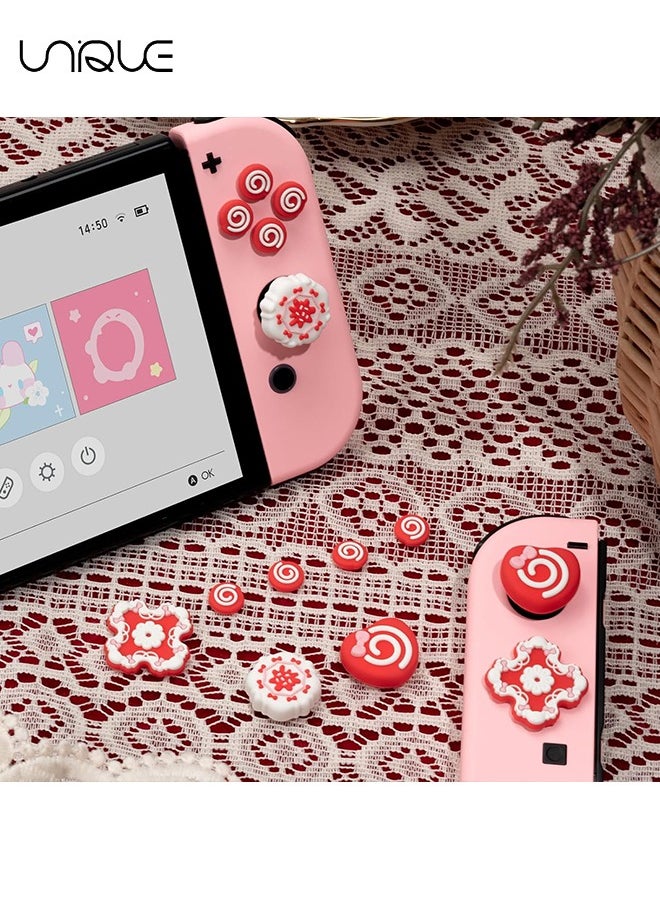 مجموعة من 7 قطع Cross D-Pad Button Caps مجموعة مقابض الإبهام - متوافقة مع Nintendo Switch / Switch OLED - لطيف 3D ناعم سيليكون ABXY أزرار ملصق غطاء عصا التحكم - كعكة كريم الفراولة