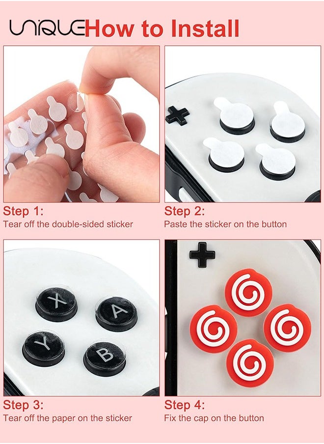 مجموعة من 7 قطع Cross D-Pad Button Caps مجموعة مقابض الإبهام - متوافقة مع Nintendo Switch / Switch OLED - لطيف 3D ناعم سيليكون ABXY أزرار ملصق غطاء عصا التحكم - كعكة كريم الفراولة