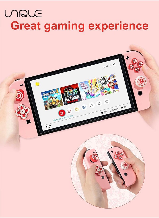 مجموعة من 7 قطع Cross D-Pad Button Caps مجموعة مقابض الإبهام - متوافقة مع Nintendo Switch / Switch OLED - لطيف 3D ناعم سيليكون ABXY أزرار ملصق غطاء عصا التحكم - كعكة كريم الفراولة