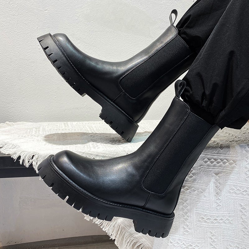 Winter Black Adult Boys Adhesive Shoes Men'S Round Toe Faux Fur Martin Boots 9612 - Image 2