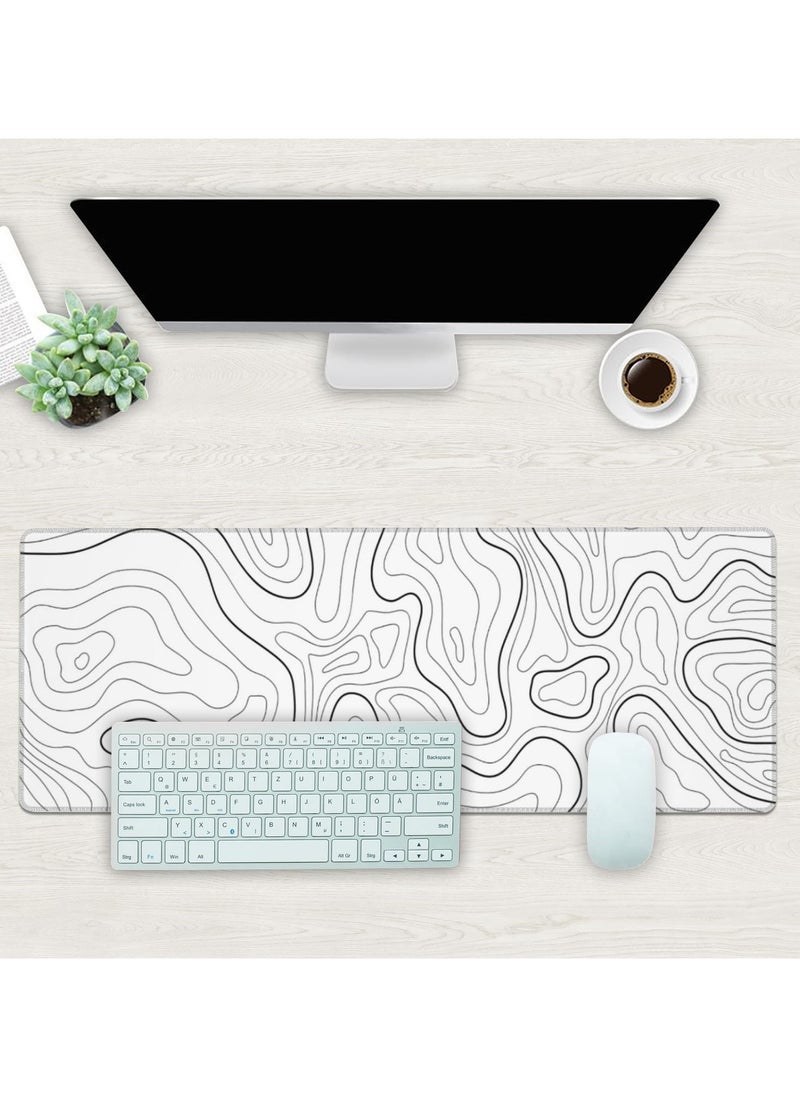 HaHaHai - 80CM x 30CM White Mouse Pad, Topographic Gaming Mouse Pad, Big Desk Pads PC Keyboard Non-Slip Thick Rubber Table Mat, Mouse Pads- Black Solid Wire Head - Image 1