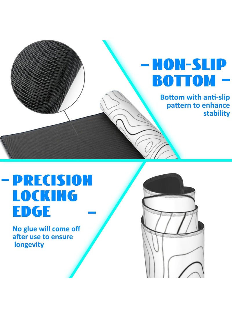 HaHaHai - 80CM x 30CM White Mouse Pad, Topographic Gaming Mouse Pad, Big Desk Pads PC Keyboard Non-Slip Thick Rubber Table Mat, Mouse Pads- Black Solid Wire Head - Image 1
