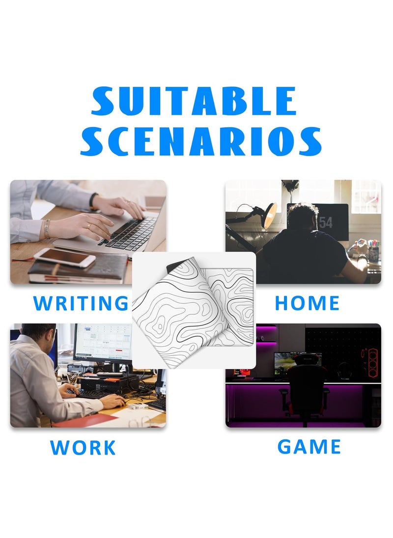 HaHaHai - 80CM x 30CM White Mouse Pad, Topographic Gaming Mouse Pad, Big Desk Pads PC Keyboard Non-Slip Thick Rubber Table Mat, Mouse Pads- Black Solid Wire Head - Image 1