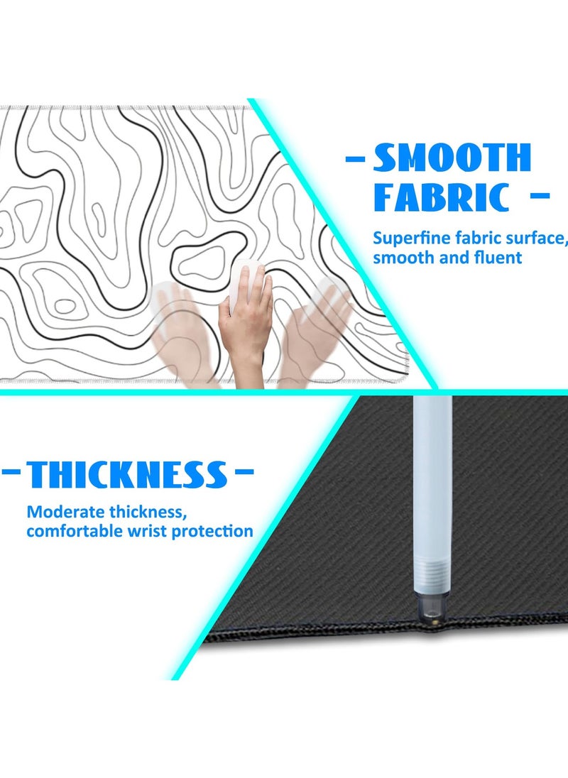 HaHaHai - 80CM x 30CM White Mouse Pad, Topographic Gaming Mouse Pad, Big Desk Pads PC Keyboard Non-Slip Thick Rubber Table Mat, Mouse Pads- Black Solid Wire Head - Image 1