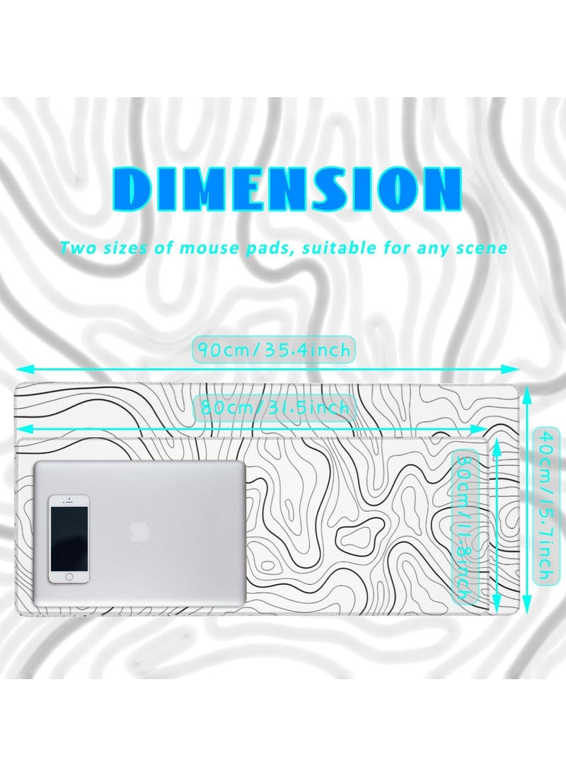 HaHaHai - 80CM x 30CM White Mouse Pad, Topographic Gaming Mouse Pad, Big Desk Pads PC Keyboard Non-Slip Thick Rubber Table Mat, Mouse Pads- Black Solid Wire Head - Image 1