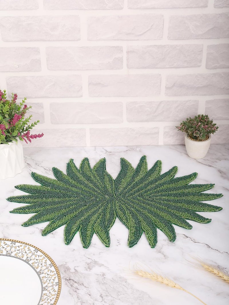 AIVIK Poleyster placemats Beaded Design14 INCH Green Leaf Pattern Best for BedSide TableCenter Table Dining TableShelves - Image 3