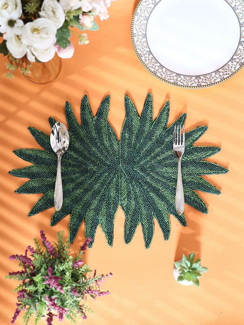AIVIK Poleyster placemats Beaded Design14 INCH Green Leaf Pattern Best for BedSide TableCenter Table Dining TableShelves - Image 2