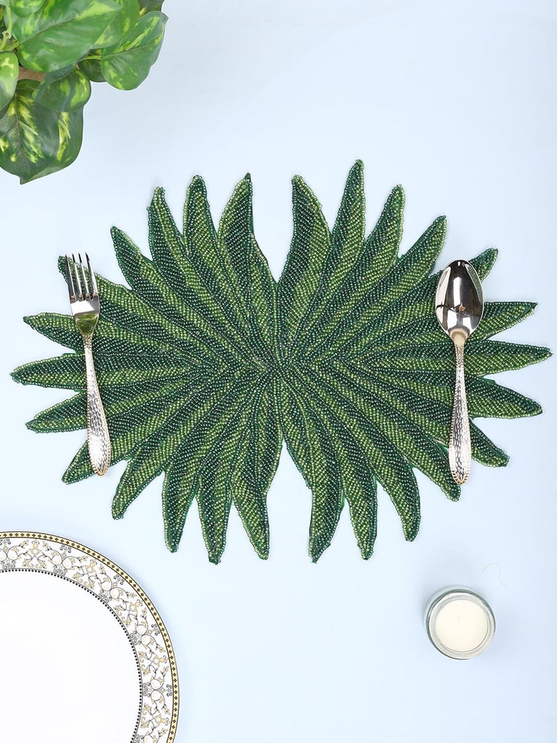 AIVIK Poleyster placemats Beaded Design14 INCH Green Leaf Pattern Best for BedSide TableCenter Table Dining TableShelves - Image 1