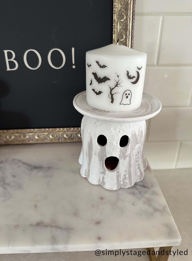 Mud Pie Halloween White Handpainted Pillar Candle - Image 4