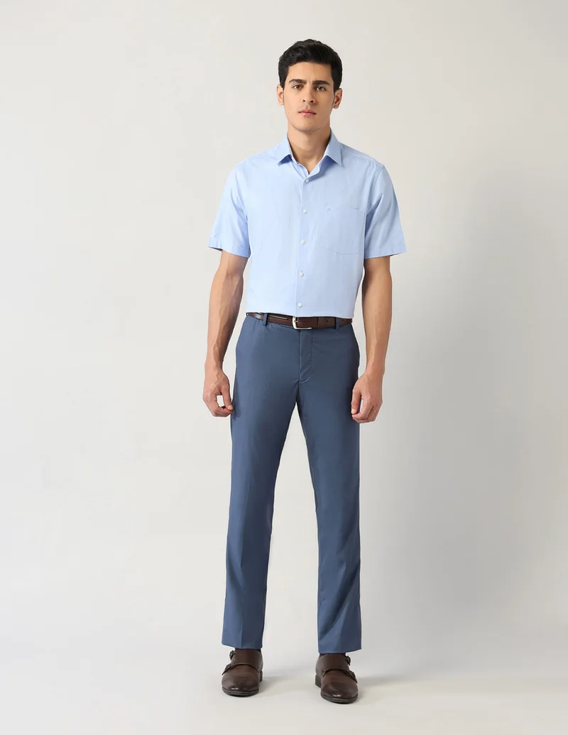 Arrow Blue Regular Fit Regular Autoflex Trousers for Men | Best Price UAE