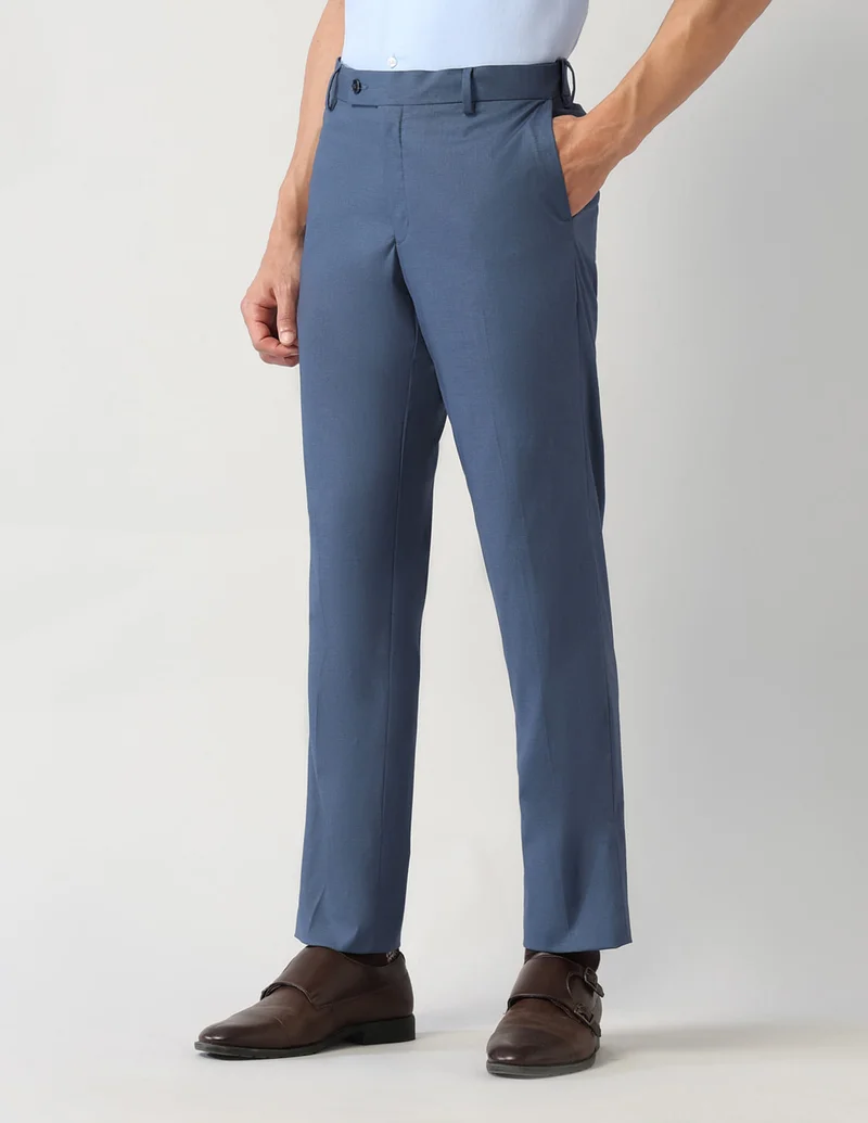 Arrow Blue Regular Fit Regular Autoflex Trousers for Men | Best Price UAE