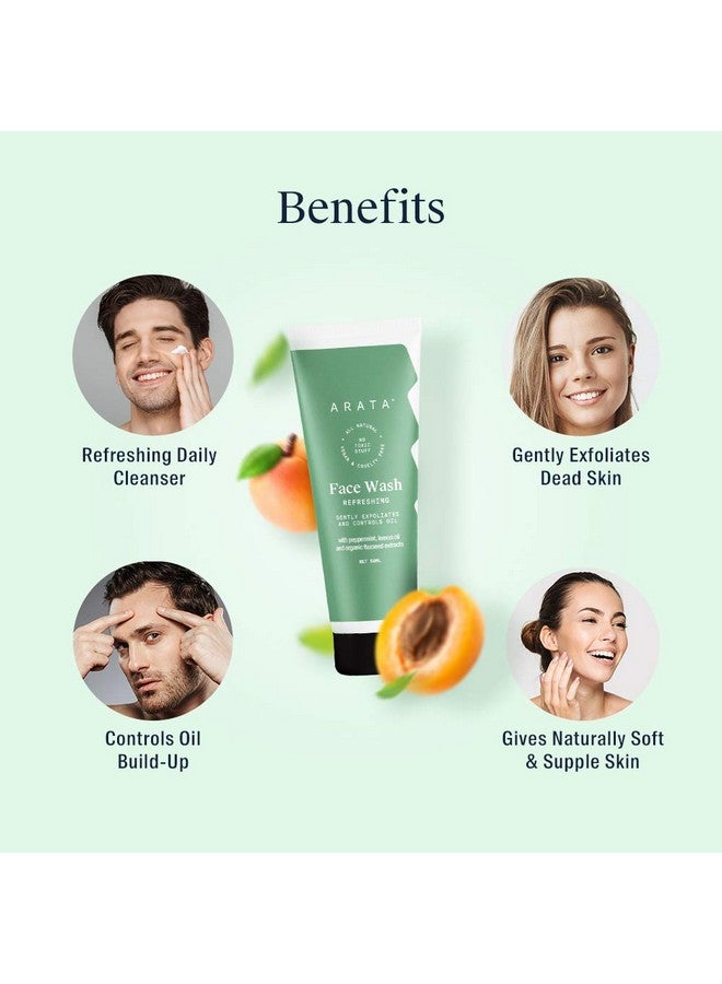 ARATA Refreshing Face Wash For All Skin Types | Soap-Free Cleanser | Deep Cleansing Action, Gentle Exfoliation, Removes Makeup, Dirt & Impurities With Peppermint, Lemon Oil & Organic Flaxseeds | 50Ml - Image 2