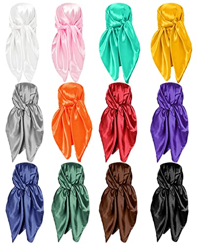 Tergy 12PCS 35" Satin Head Scarf Large Square Scarf Silk Feeling Fashion Hair Wrapping Scarves for Women Girls (12 Pieces) - Image 1