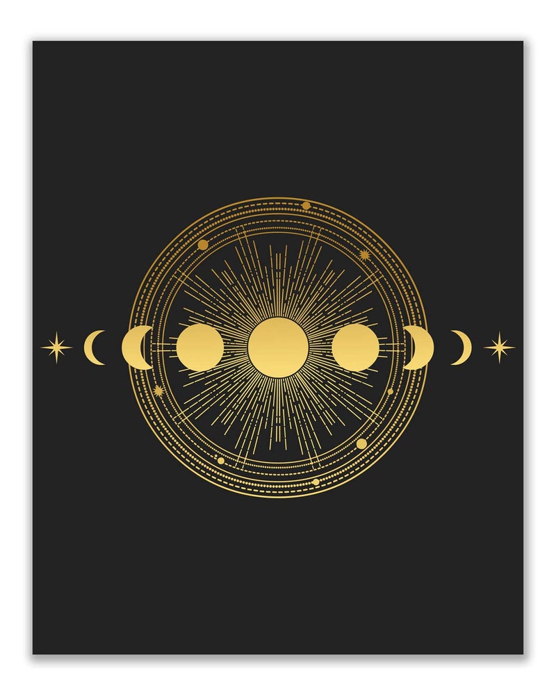 DEFLECTAIR Occult Gold and Black Prints - Set of 6 (8x10) Glossy Wall Art Decor Alchemy - Witch -Third Eye - Planets - Image 4
