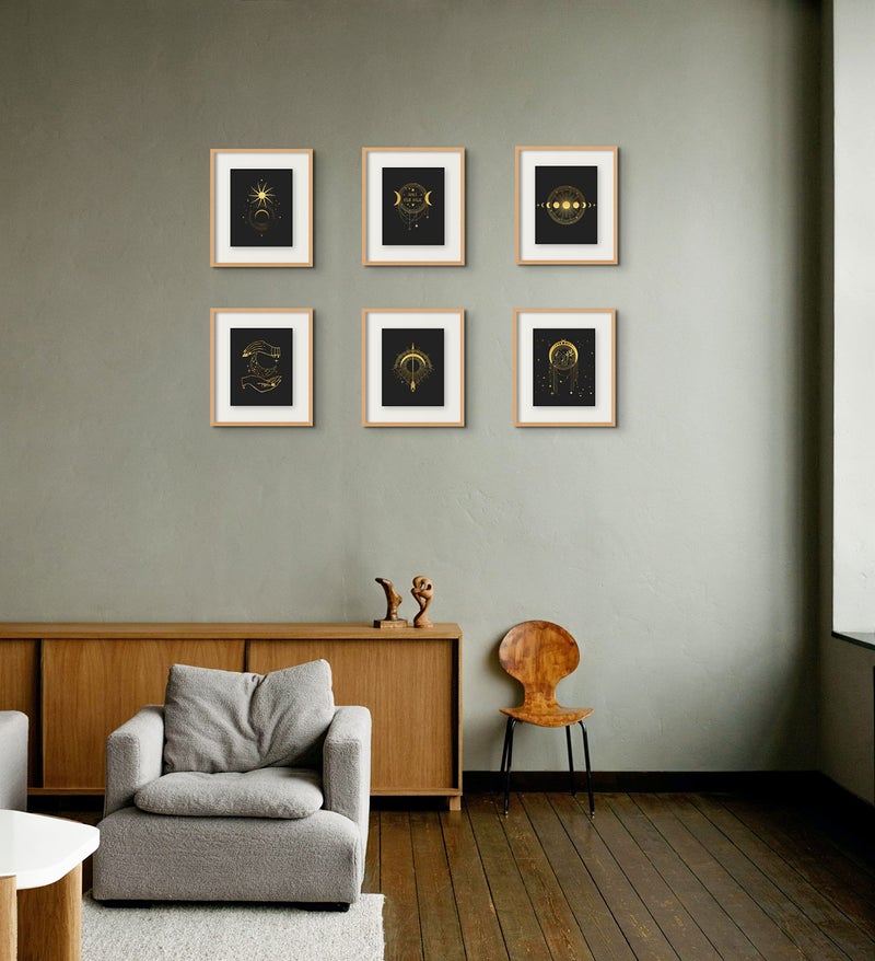 DEFLECTAIR Occult Gold and Black Prints - Set of 6 (8x10) Glossy Wall Art Decor Alchemy - Witch -Third Eye - Planets - Image 2