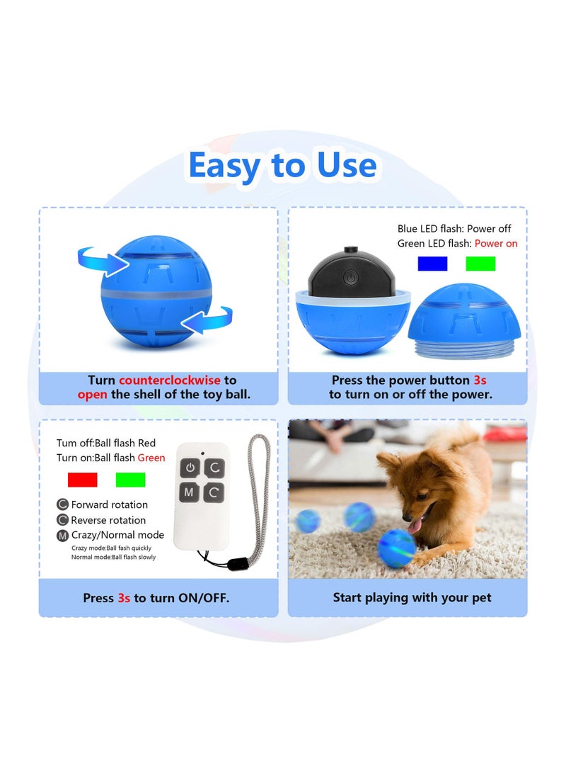 SYOSI Interactive Dog Ball Toy - Peppy Pet Ball with Remote Control LED Lights, Automatic Moving Dog Toy for Small, Medium, Large Dogs, Waterproof and Durable, USB Rechargeable (Blue) - Image 2