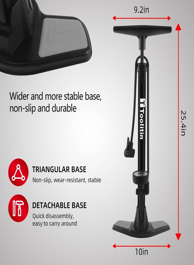TOOLITIN Bike Pump with Gauge,160 Psi High Pressure,Floor Bicycle Pump Compatible with Presta and Schrader Valve,Detachable Bike Tire Pump for Road Bike,MTB,Hybrid,Balls - Image 3