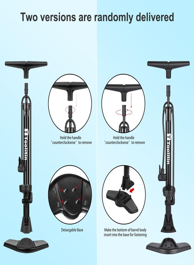 TOOLITIN Bike Pump with Gauge,160 Psi High Pressure,Floor Bicycle Pump Compatible with Presta and Schrader Valve,Detachable Bike Tire Pump for Road Bike,MTB,Hybrid,Balls - Image 2