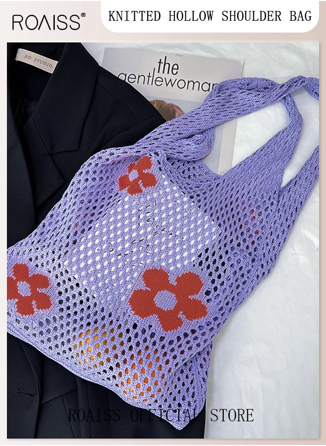 roaiss - Women's Shoulder Bag Tote Bag Flower Pattern Knitted Bag Hollow - Image 1