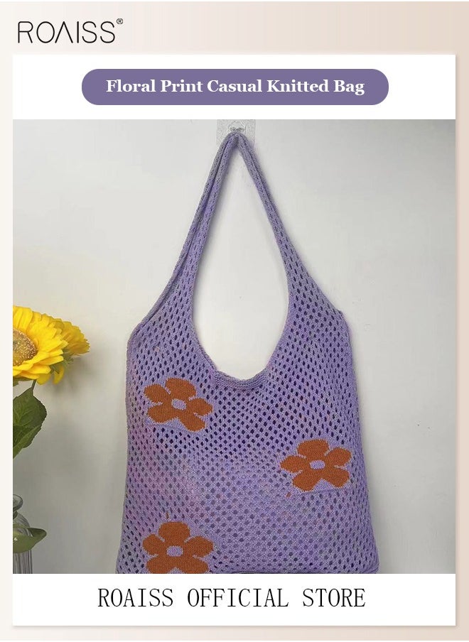 roaiss - Women's Shoulder Bag Tote Bag Flower Pattern Knitted Bag Hollow - Image 1