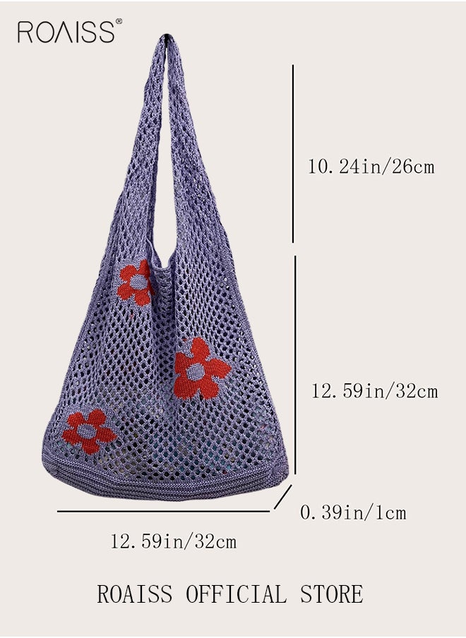 roaiss - Women's Shoulder Bag Tote Bag Flower Pattern Knitted Bag Hollow - Image 1