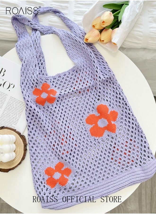 roaiss - Women's Shoulder Bag Tote Bag Flower Pattern Knitted Bag Hollow - Image 1