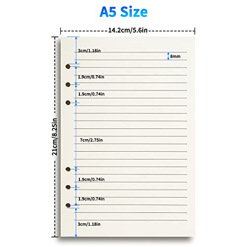 Tofun A5 Line Refill Paper, A5 Binder Refills for 6-Ring Binders Planner Traveller Journal Notebook Dairy, 8mm Ruled Filler Paper Insert, 80 Sheets 160 Pages, Lined - Image 2
