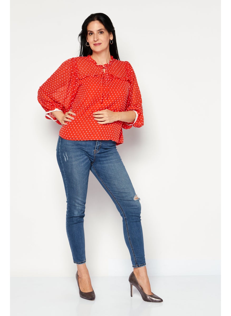 Women Tie Neck Long Sleeve Textured Top, Orange - pzsku/Z4DBF6C67D8B5467A8C9BZ/45/_/1732780781/cb97da14-799d-43a1-8947-335458dfa1bc