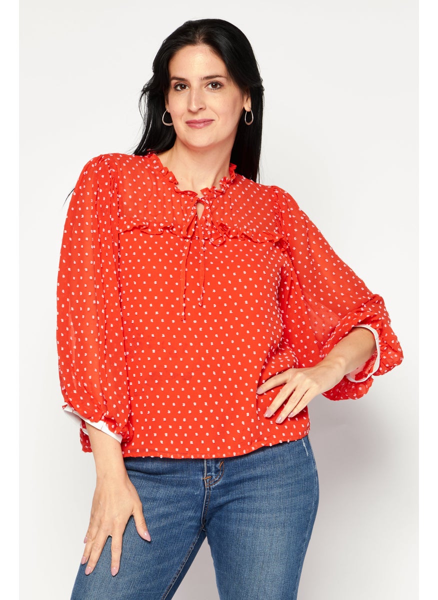 Women Tie Neck Long Sleeve Textured Top, Orange - pzsku/Z4DBF6C67D8B5467A8C9BZ/45/_/1732780841/b8a5f529-4e4b-40c9-adca-bdc69ef95831