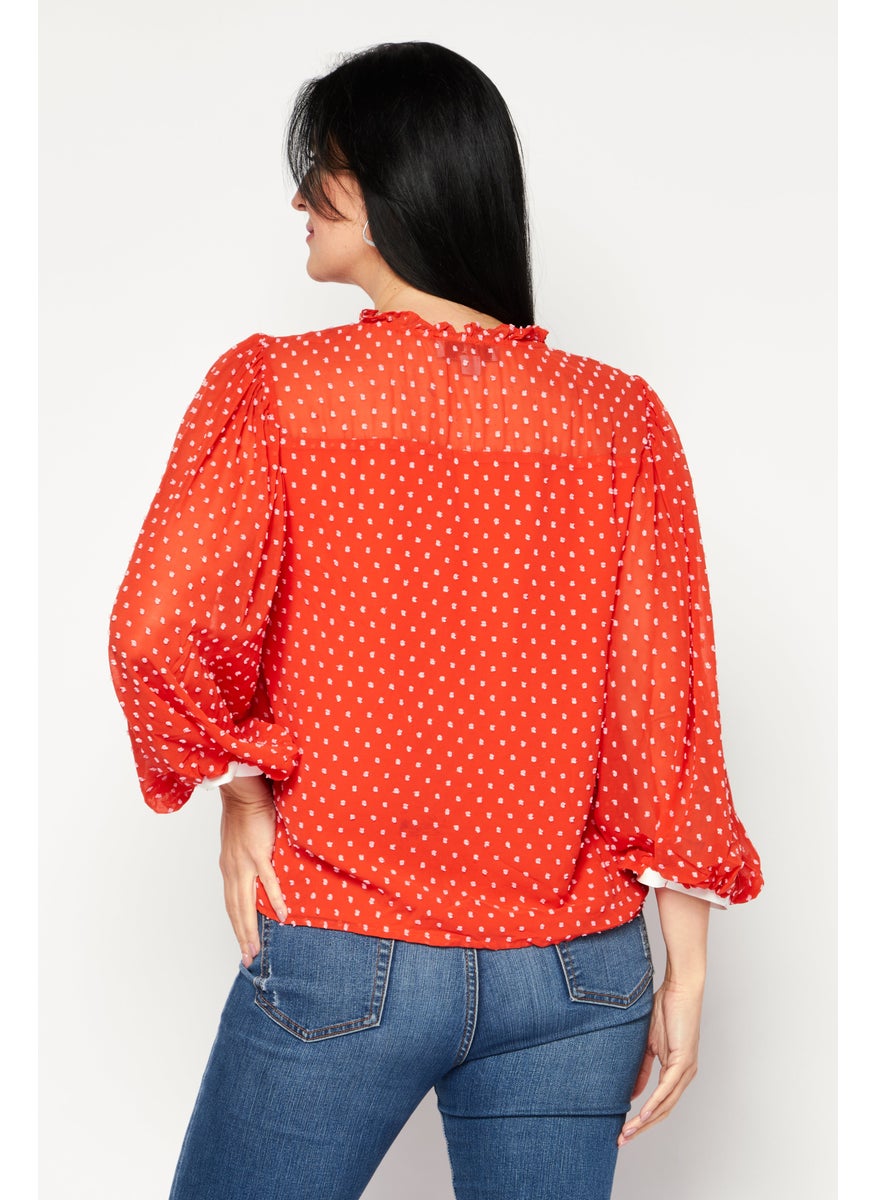 Women Tie Neck Long Sleeve Textured Top, Orange - pzsku/Z4DBF6C67D8B5467A8C9BZ/45/_/1732780842/c32b68f7-d925-4e46-acb2-4f95ac17704d