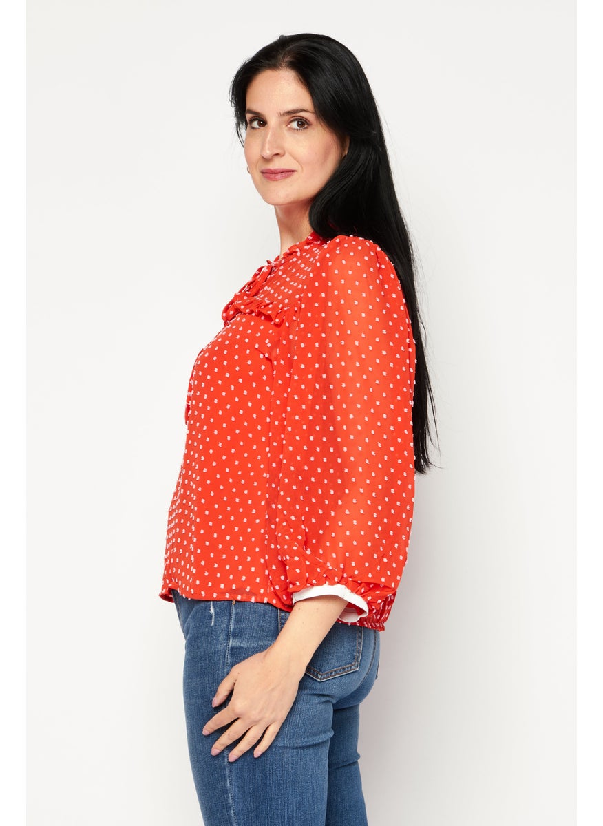 Women Tie Neck Long Sleeve Textured Top, Orange - pzsku/Z4DBF6C67D8B5467A8C9BZ/45/_/1732780852/1175186f-50cb-4d91-acc8-28f04fd9b2dd