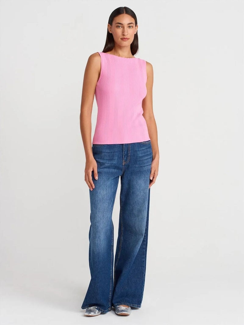 DILVIN Ribbed Sleeveless Boat Neck Blouse - Image 3