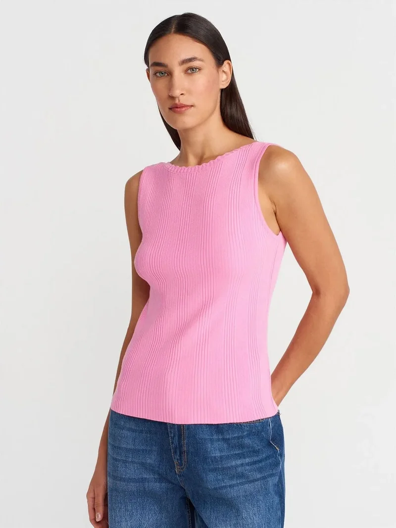 ديلفين Dilvin Ribbed Sleeveless Boat Neck Blouse