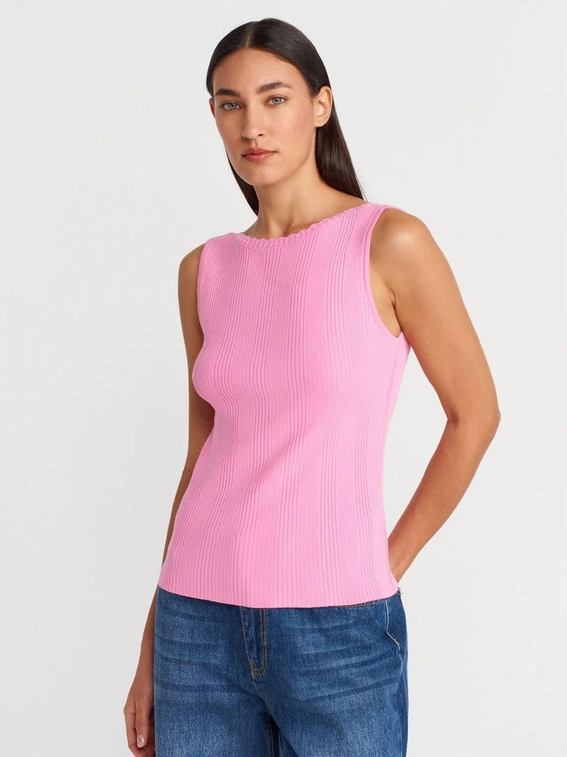DILVIN Ribbed Sleeveless Boat Neck Blouse - Image 1