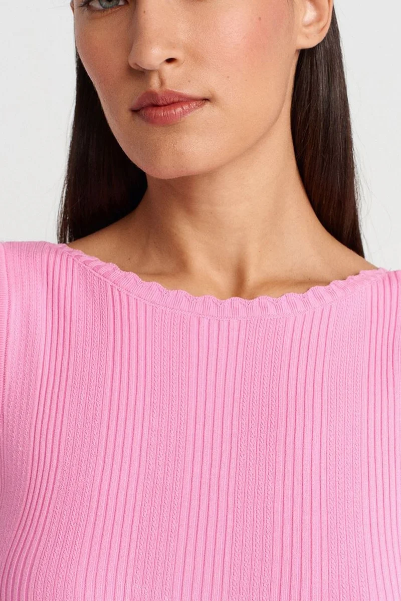 Dilvin Bright Pink DILVIN Ribbed Sleeveless Boat Neck Blouse for Women | Best Price UAE