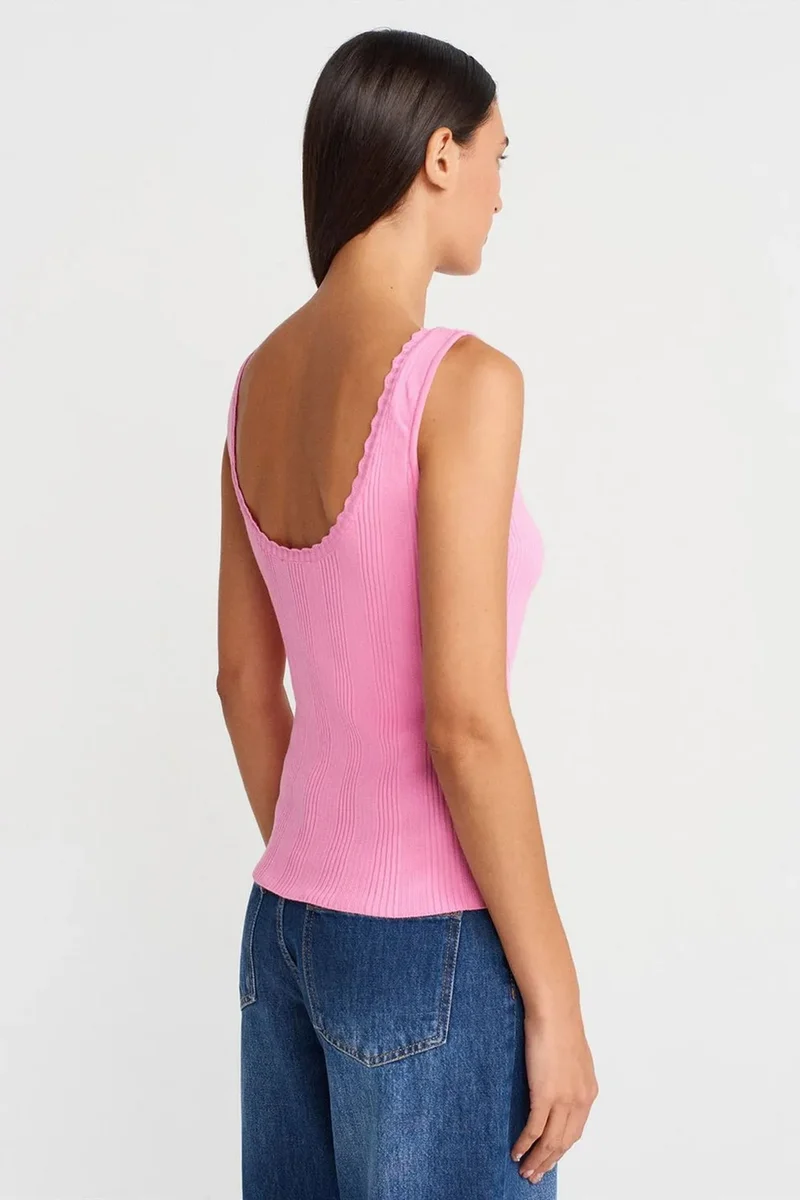 Dilvin Bright Pink DILVIN Ribbed Sleeveless Boat Neck Blouse for Women | Best Price UAE