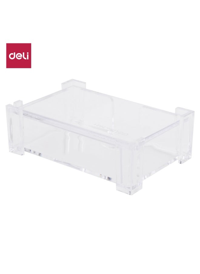 Deli Deli E7621 Business Card Holder – Transparent, 103×68×34mm, Large Capacity, Ultra Clear GPPS for Easy Organization  - Image 1
