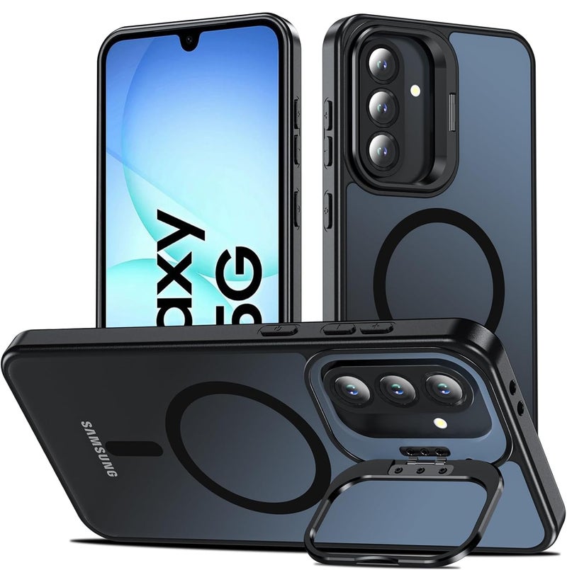 DIZORO Samsung Galaxy A17 Case Compatible with Wireless Charging, with Camera Stand, Military Grade Drop Tested,Translucent Hard Back Soft Edge Back Cover (Black) - Image 2