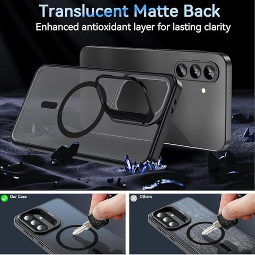DIZORO Samsung Galaxy A17 Case Compatible with Wireless Charging, with Camera Stand, Military Grade Drop Tested,Translucent Hard Back Soft Edge Back Cover (Black) - Image 4