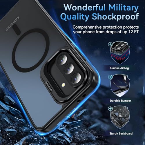 DIZORO Samsung Galaxy A17 Case Compatible with Wireless Charging, with Camera Stand, Military Grade Drop Tested,Translucent Hard Back Soft Edge Back Cover (Black) - Image 3