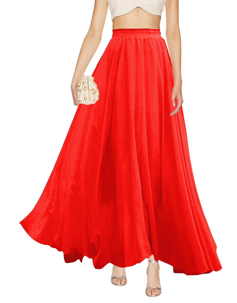 v28 Womens Maxi Midi White Flowy Long Black Summer Plus Size Sheer Chiffon Skirt (S,Red) - Image 4