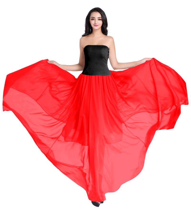 v28 Womens Maxi Midi White Flowy Long Black Summer Plus Size Sheer Chiffon Skirt (S,Red) - Image 2
