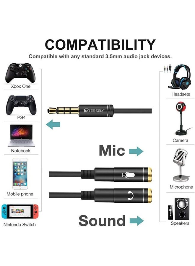 Tersely Headset Adapter for Audio and Mic Plugs, Stereo 3.5mm Y Splitter Cable Adapter (Double Female 3 Pole to Single Male 4 Pole) Gold Plated for Xbox One, PS5, PS4, Switch, Smartphone, Laptop CTIA - Image 3