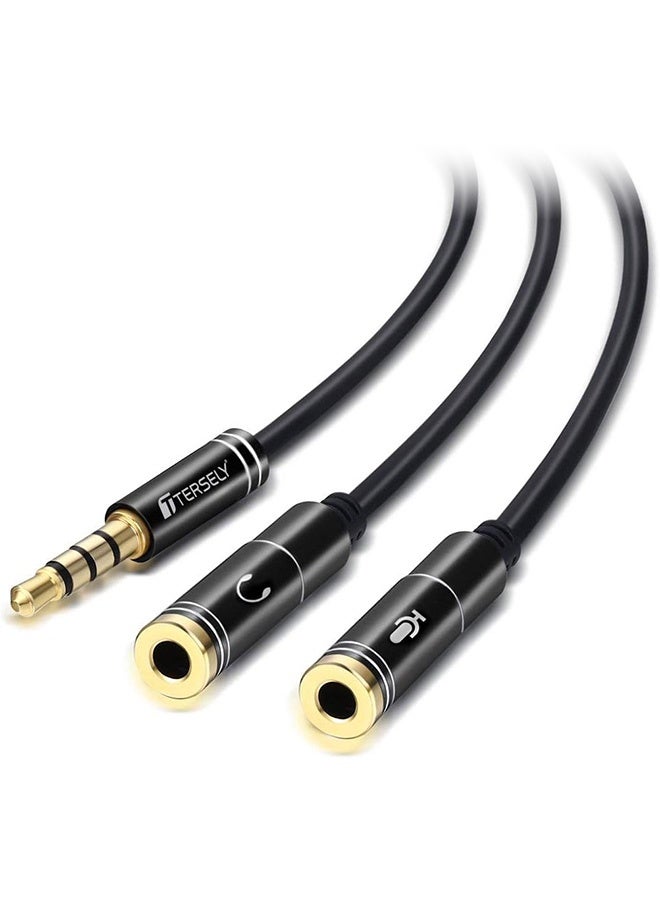 Tersely Headset Adapter for Audio and Mic Plugs, Stereo 3.5mm Y Splitter Cable Adapter (Double Female 3 Pole to Single Male 4 Pole) Gold Plated for Xbox One, PS5, PS4, Switch, Smartphone, Laptop CTIA - Image 1