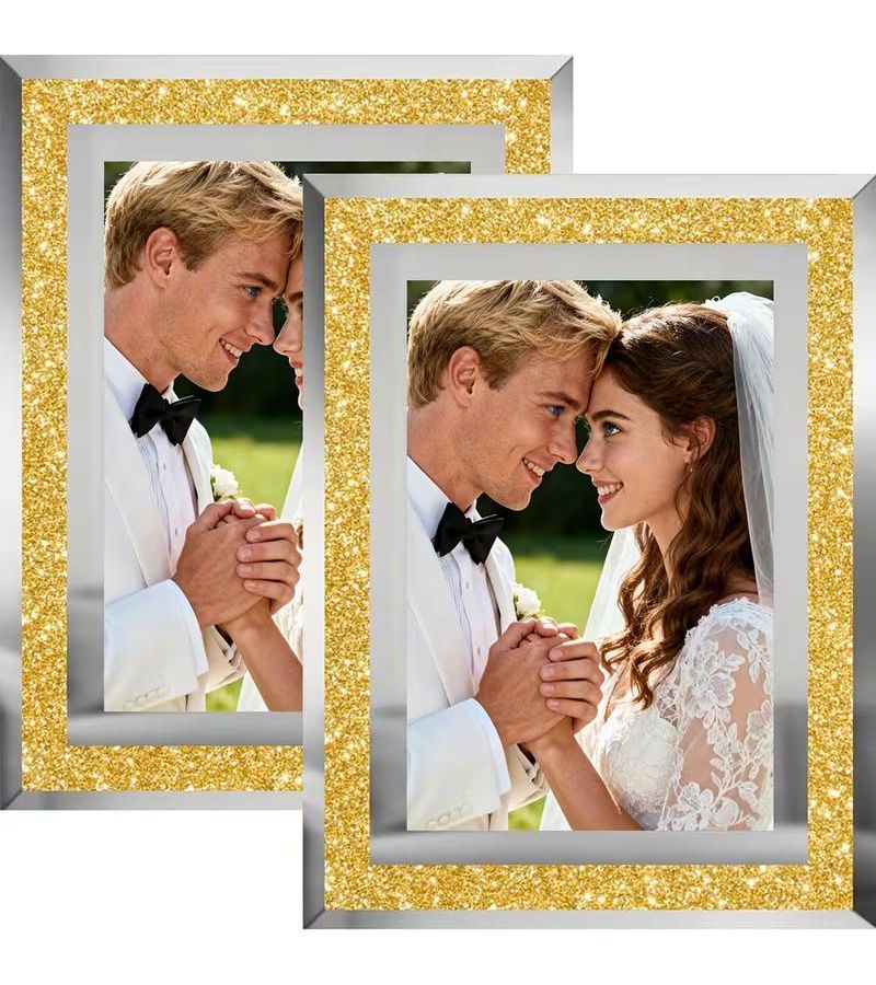 Golden Diamond Mirror Photo Frame 4x6 for Weddings Gifts Home Decor 3 Pack - Image 4