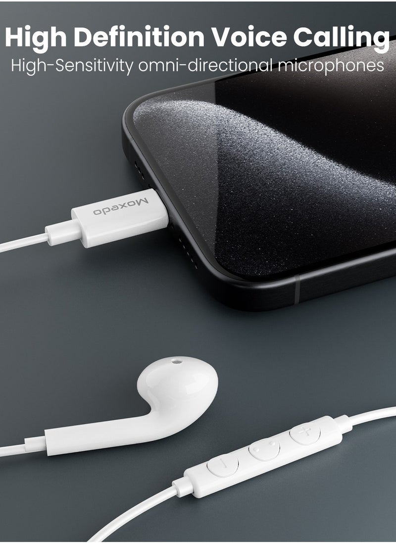 Moxedo Mono Stereo Earphone USB Type-C Connector Earphone with In-Line Remote, Built-in Microphone for iPhone 15, Samsung Galaxy S24 Ultra/S21 Ultra/S20 FE Note 20/10, iPad Pro 2018/Mac Book (White)