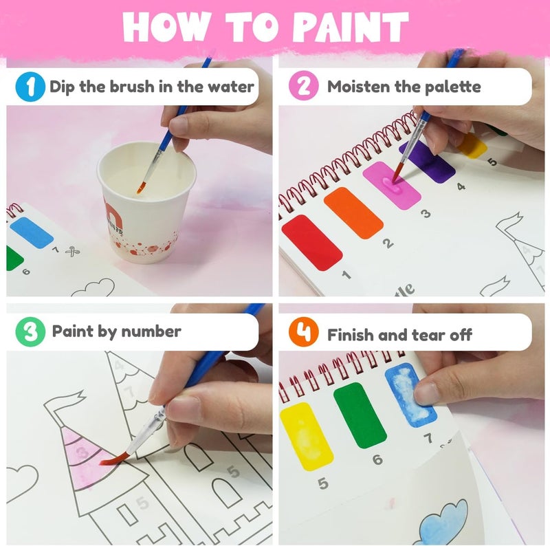 ZMLM Paint with Water Coloring Books for Toddlers - Mess Free Painting Activity for Kids - Arts & Crafts Gift Toy for Boy Girl Ages 4 5 6 7 8 - Birthday Gifts for Kids Stocking Stuffers, Princess - Image 3